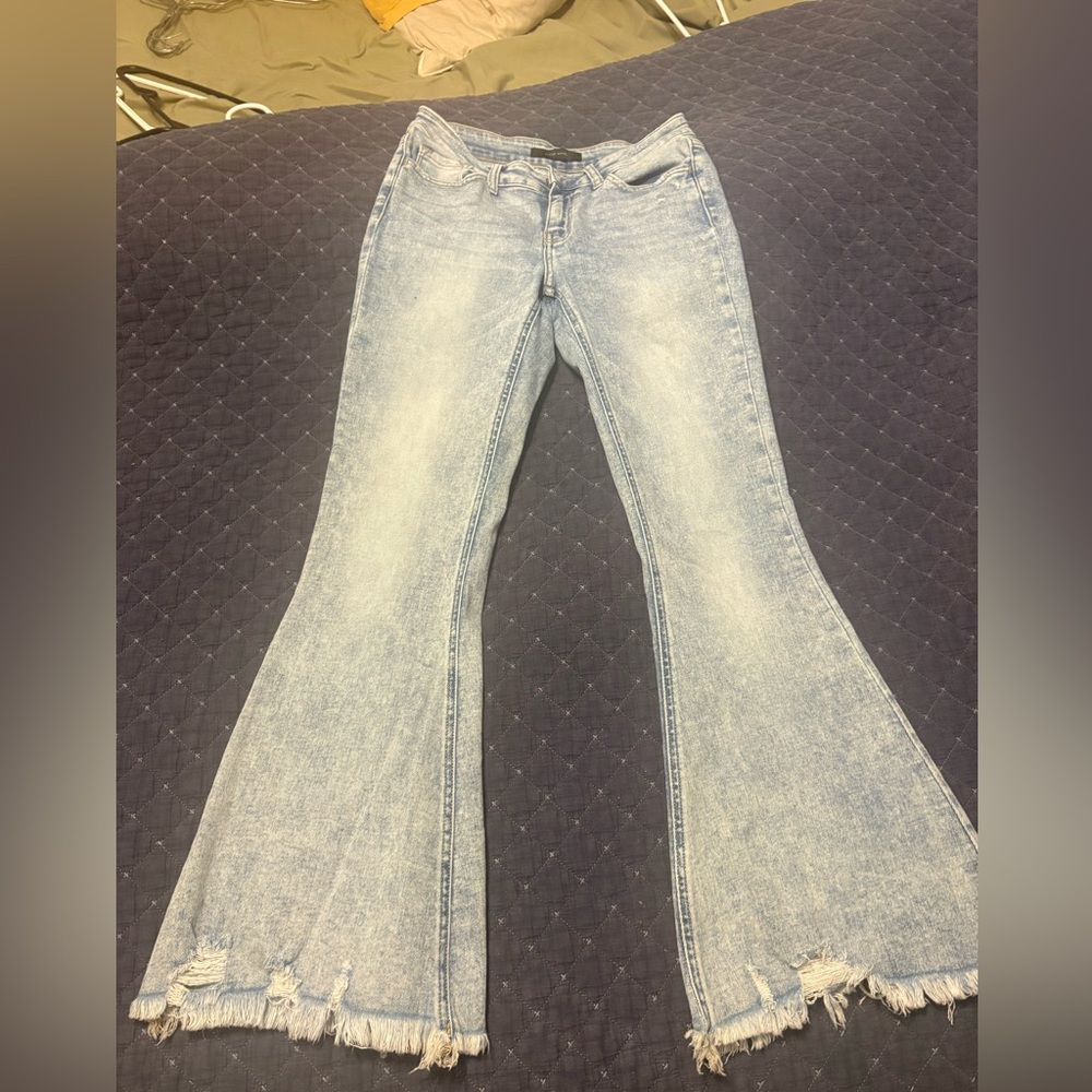 Flying Monkey Distressed Light Blue Mid-Rise Flare Jeans